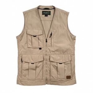 Eddie Bauer Outdoor Utility Cargo Vest Tan Khaki Ripstop Multi-Pocket Tall L